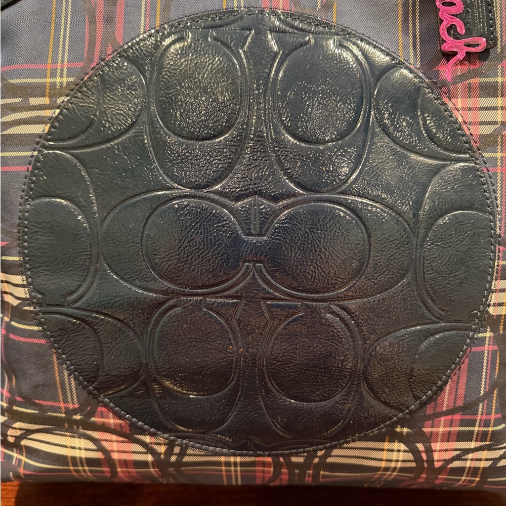 Coach Tartan Navy and Pink Plaid Signature Tote - Picture 3 of 12